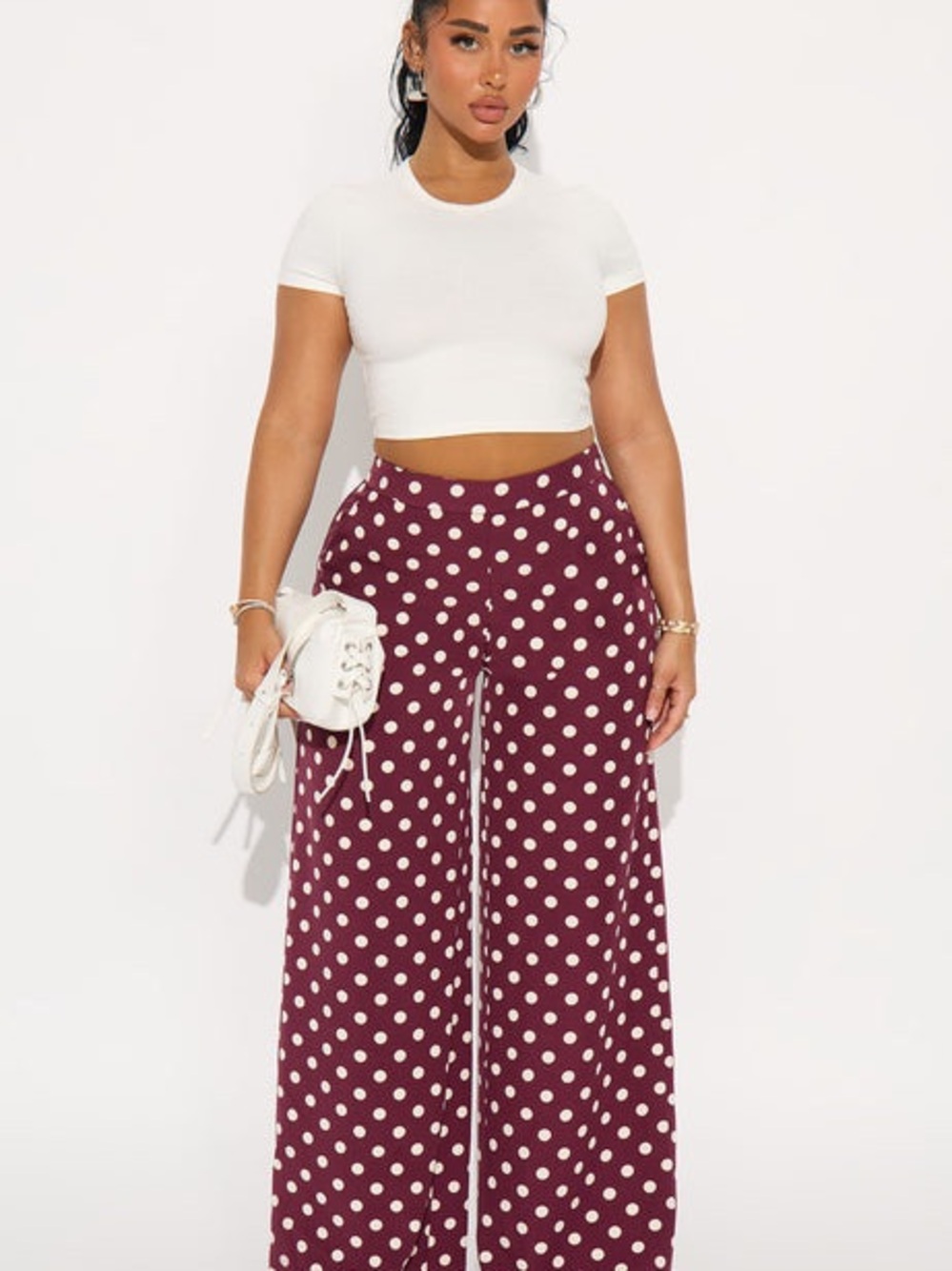 Fashion Nova Polka Dot Wide-Leg Pants - Burgundy